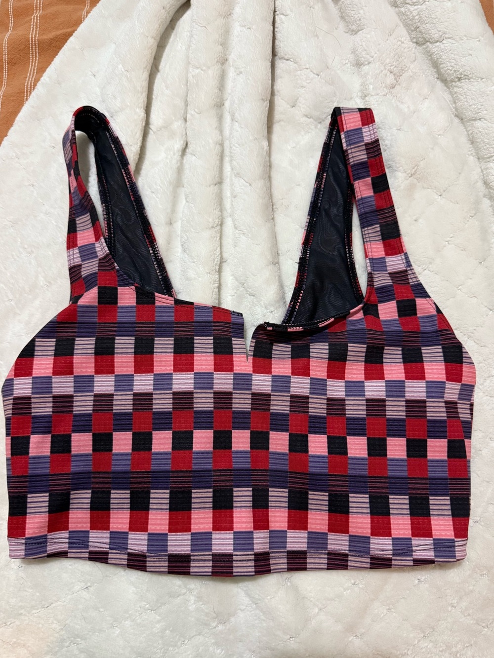 Free People Women's Red & Pink Plaid Crop Top
